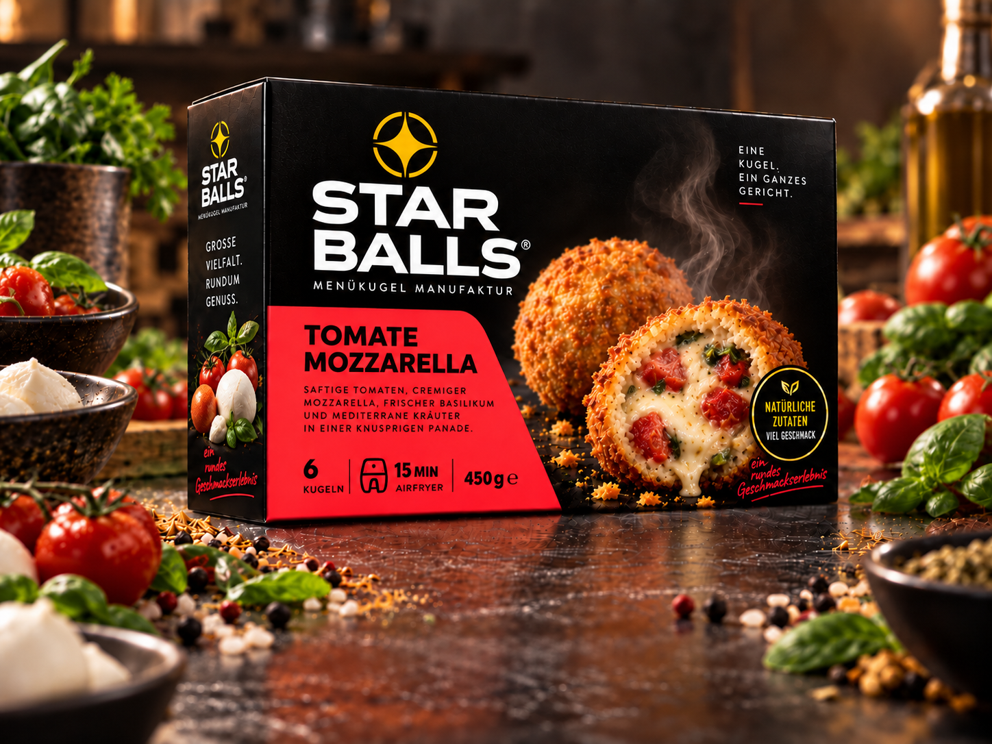 Starballs Tomate Mozzarella Packung mit knuspriger Menükugel